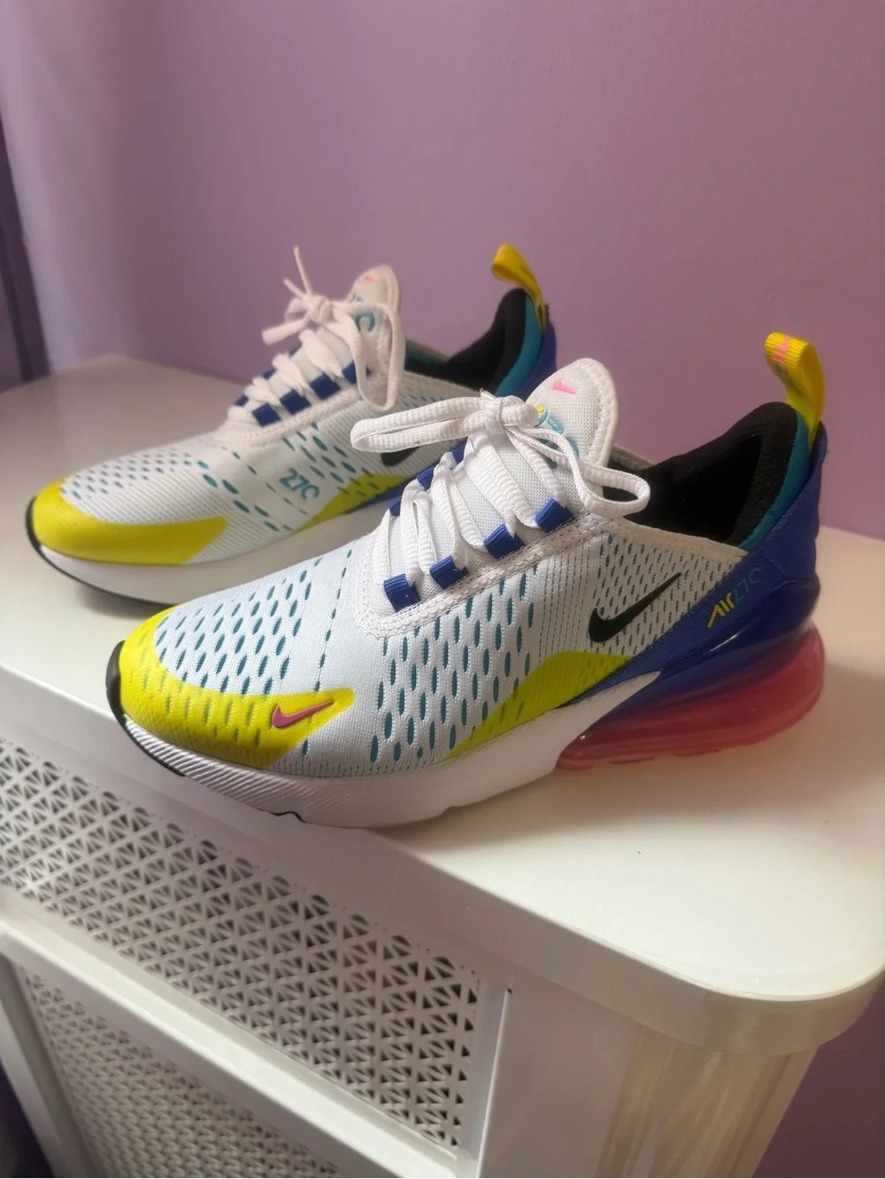 Nike Kids Air Max 270 React White Yellow Blue Pink